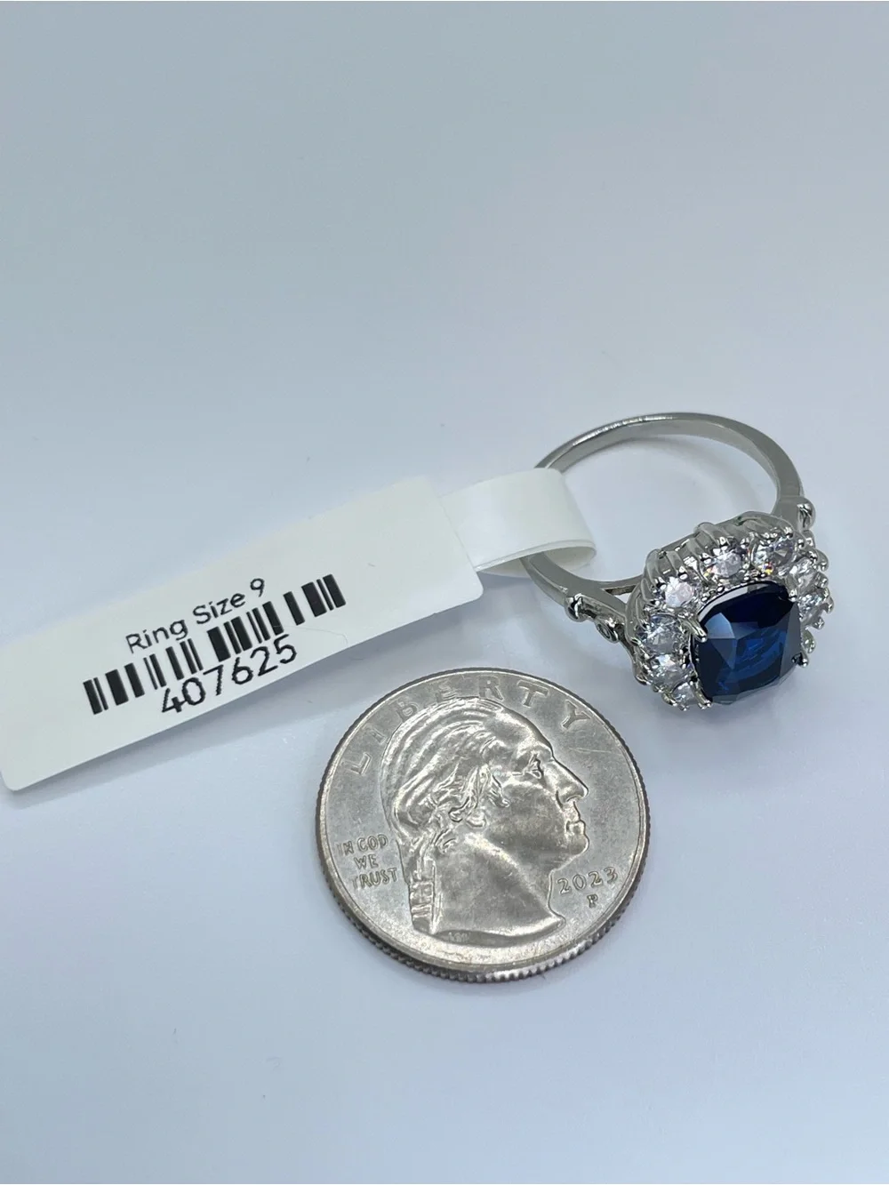 Swarovski Crystal Elements Sapphire Blue Crystal Halo Ring Size 9 Glam